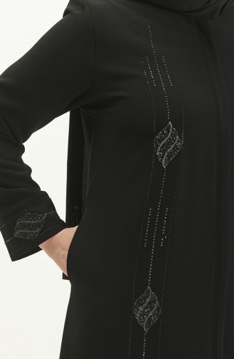 Abaya Imprimé Pierre Grande Taille 5048-01 Noir 5048-01