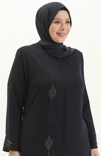 Übergrößen Stein bedruckte Abaya 5048-02 Dunkelblau 5048-02