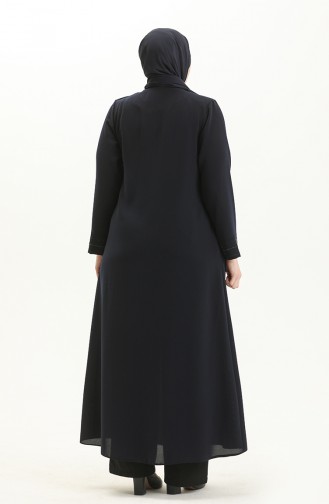 Abaya en Pierre de Grande Taille 5048-02 Bleu Marine 5048-02