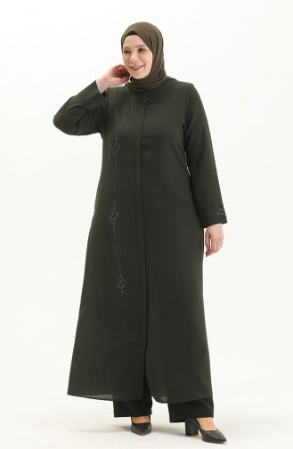 Abaya Imprimé Pierre Grande Taille 5048-03 Khaki 5048-03