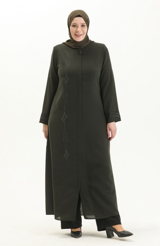 Übergrößen Stein bedruckte Abaya 5048-03 Khaki 5048-03