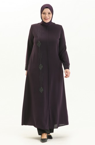 Übergrößen Stein bedruckte Abaya 5048-04 Zwetschge 5048-04