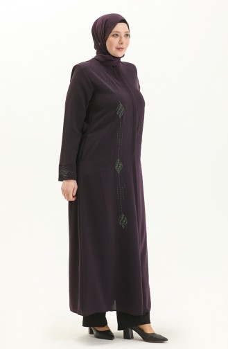 Übergrößen Stein bedruckte Abaya 5048-04 Zwetschge 5048-04