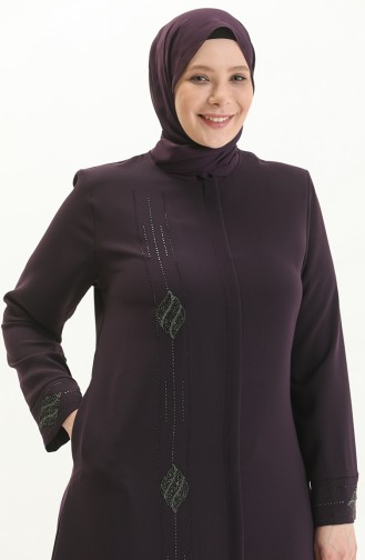 Plus Size Stone Printed Abaya 5048-04 Plum 5048-04