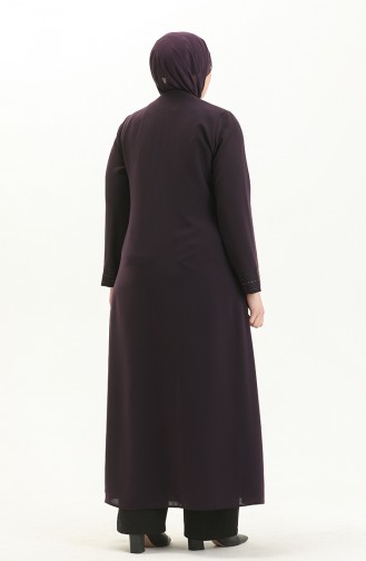 Plus Size Stone Printed Abaya 5048-04 Plum 5048-04