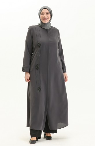 Plus Size Stone Printed Abaya 5048-05 Gray 5048-05