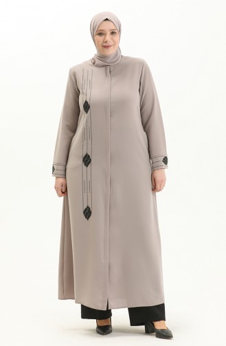 PLus Size Stone Printed Abaya 5048-06 Cream 5048-06