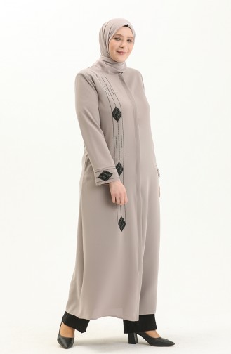 PLus Size Stone Printed Abaya 5048-06 Cream 5048-06