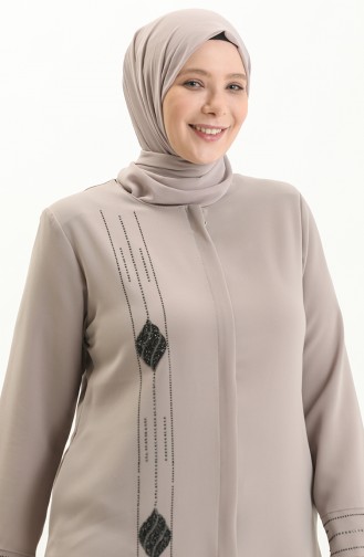 PLus Size Stone Printed Abaya 5048-06 Cream 5048-06