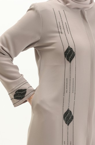 PLus Size Stone Printed Abaya 5048-06 Cream 5048-06