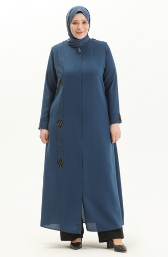 Plus Size Stone Printed Abaya 5048-07 Indigo 5048-07