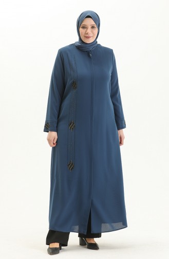 Abaya en Pierre de Grande Taille 5048-07 İndigo 5048-07