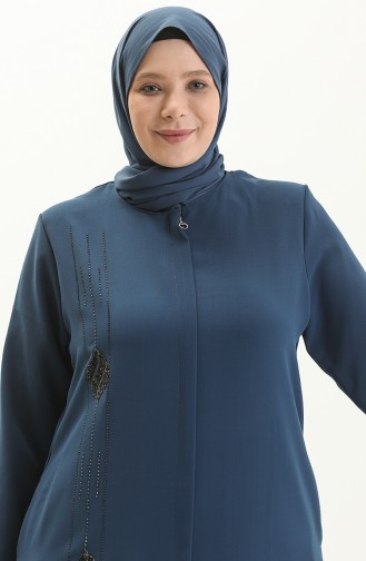 Abaya en Pierre de Grande Taille 5048-07 İndigo 5048-07