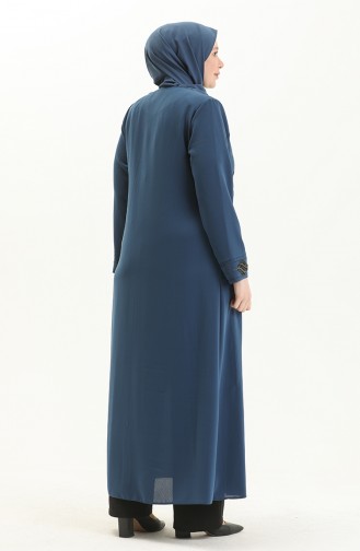 Plus Size Stone Printed Abaya 5048-07 Indigo 5048-07