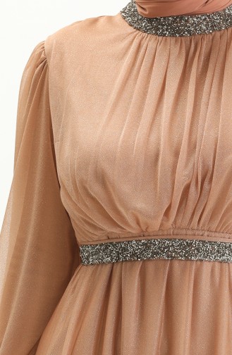 Belted Silvery Evening Dress 5501-29 Milk Coffee 5501-29