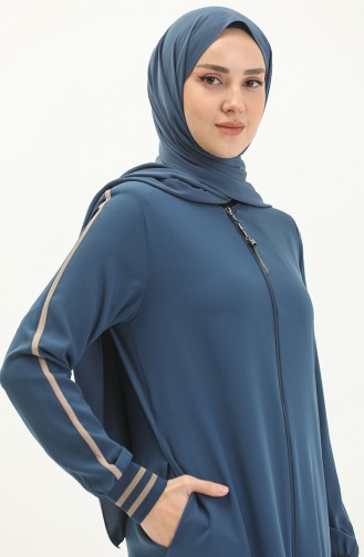 Abaya à Fermeture 5043-01 İndigo 5043-01