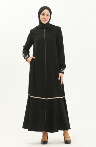 Abaya à Fermeture 5043-02 Noir 5043-02