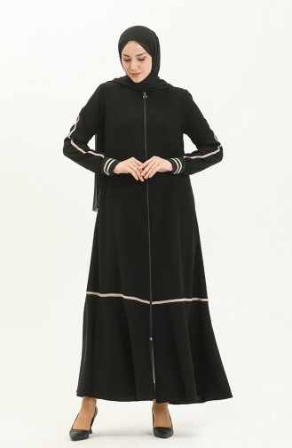 Abaya à Fermeture 5043-02 Noir 5043-02