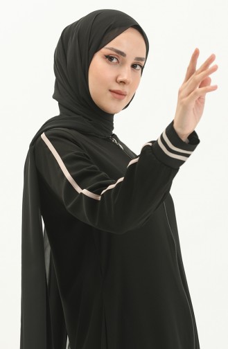 Abaya à Fermeture 5043-02 Noir 5043-02