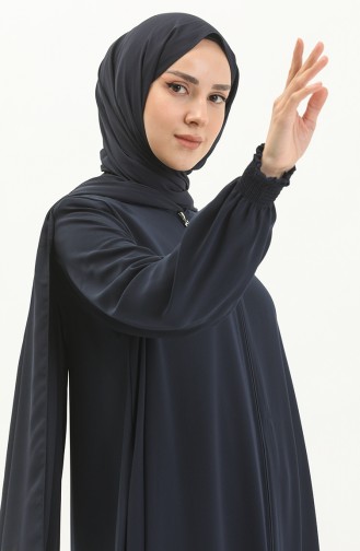 Abaya à Manches élastique 5049-02 Bleu Marine 5049-02