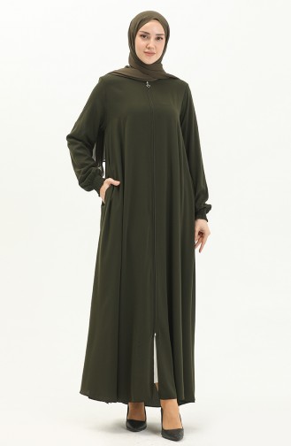 Abaya à Manches élastique 5049-03 Khaki 5049-03