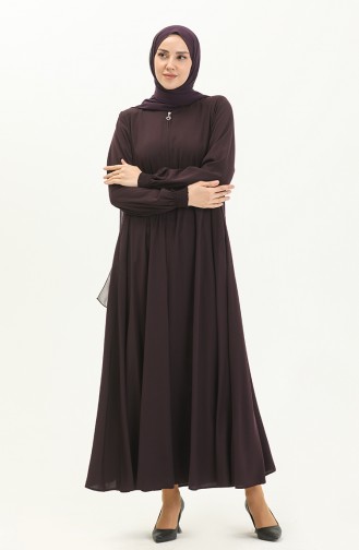 Abaya à Manches élastique 5049-04 Plum 5049-04