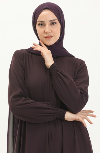 Abaya à Manches élastique 5049-04 Plum 5049-04