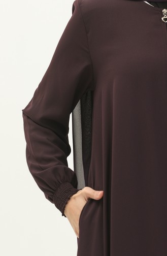 Abaya à Manches élastique 5049-04 Plum 5049-04