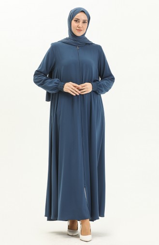 Abaya à Manches élastique 5049-06 İndigo 5049-06