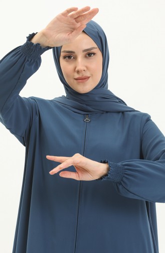 Abaya à Manches élastique 5049-06 İndigo 5049-06