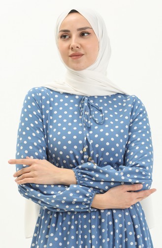 Puantiyeli Tesettür Elbise 0224SGSA-08 İndigo
