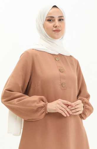 Button Detailed Elastic Sleeve Tunic 1841-03 Onion Peel 1841-03