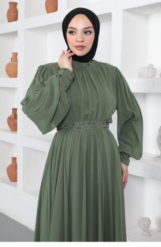 Khaki Hijab Evening Dress 14140