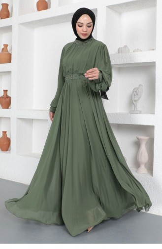 Khaki Hijab Evening Dress 14140