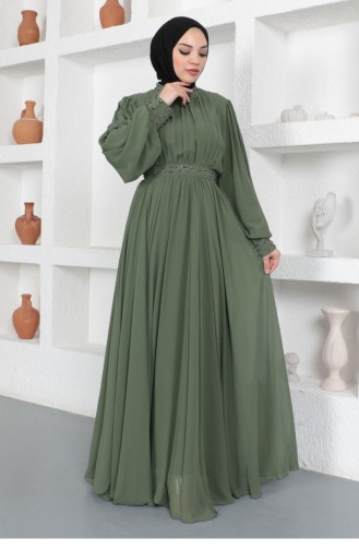 Khaki Hijab Evening Dress 14140