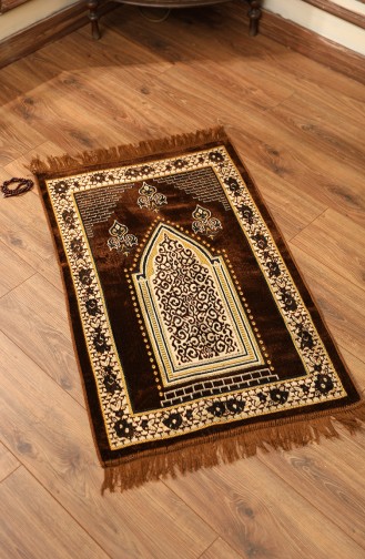 Tapis de Prière en Velours avec Cadeau de Chapelet 0150-01 Brun 0150-01