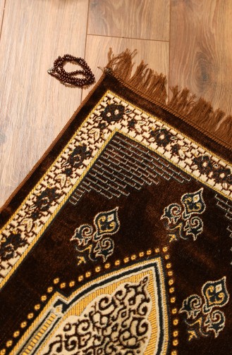 Tapis de Prière en Velours avec Cadeau de Chapelet 0150-01 Brun 0150-01