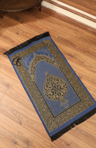 Tapis de Prière Ottoman avec Cadeau de Chapelet 0153-02 Bleu Roi 0153-02