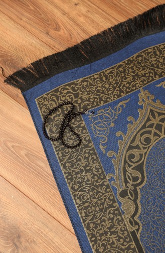Tapis de Prière Ottoman avec Cadeau de Chapelet 0153-02 Bleu Roi 0153-02
