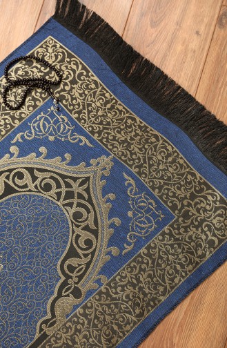 Tapis de Prière Ottoman avec Cadeau de Chapelet 0153-02 Bleu Roi 0153-02