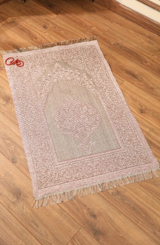 Tapis de Prière Tissé avec Cadeau de Chapelet 0154-05 Blanc 0154-05