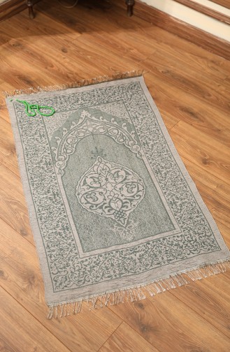 Tapis de Prière Tissé avec Cadeau de Chapelet 0154-06 Vert Emeraude 0154-06