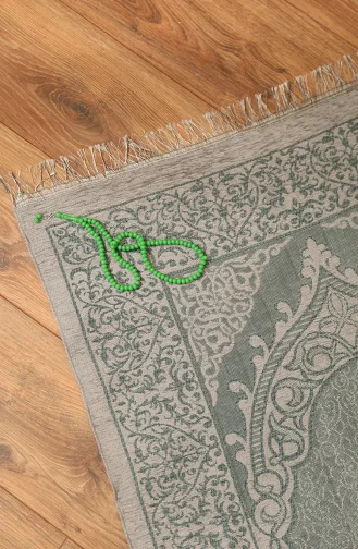 Tapis de Prière Tissé avec Cadeau de Chapelet 0154-06 Vert Emeraude 0154-06