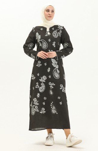Şile Fabric Patterned Dress 00011-01 Black 00011-01