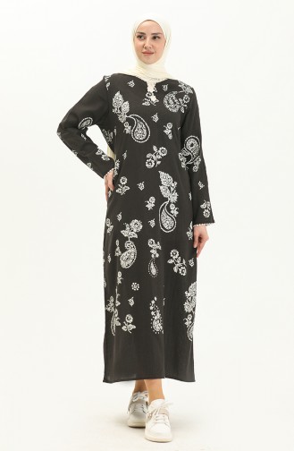 Şile Fabric Patterned Dress 00011-01 Black 00011-01