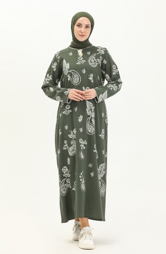 Şile Fabric Printed Dress 00011-02 Khaki Green 00011-02