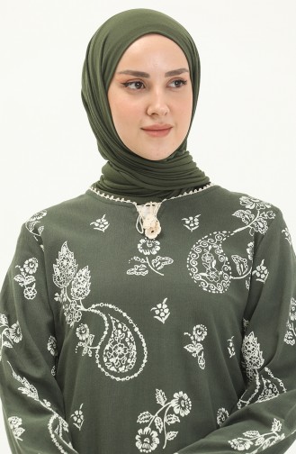 Şile Fabric Patterned Dress 00011-02 Khaki 00011-02