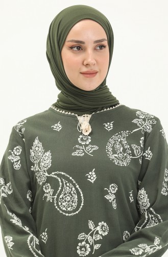 Şile Fabric Printed Dress 00011-02 Khaki Green 00011-02