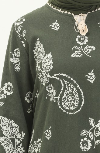 Şile Fabric Printed Dress 00011-02 Khaki Green 00011-02