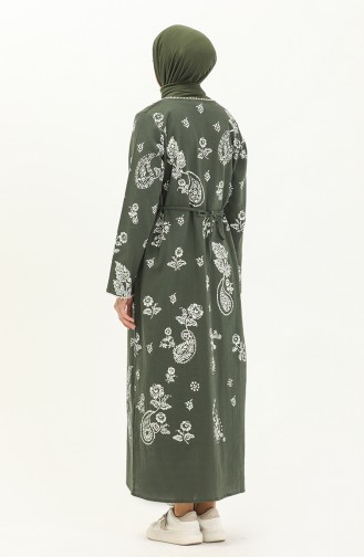 Şile Fabric Printed Dress 00011-02 Khaki Green 00011-02